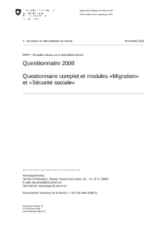 ESPA - Enquête suisse sur la population active: Questionnaire 2008 - Questionnaire complet et modules «Migration» et «Sécurité sociale»