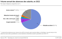 Volume annuel des absences des salariés par raison d'absence, répartition en %
