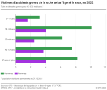 Victimes d'accidents graves de la route selon l'âge et le sexe