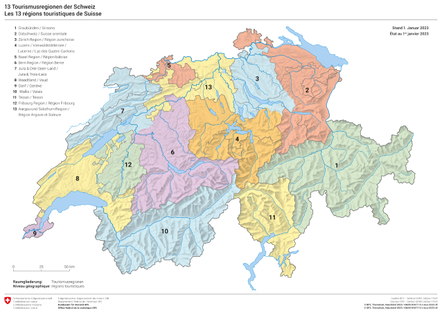 13 Tourismusregionen der Schweiz