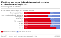 Effectif mensuel moyen selon la prestation sociale et le statut d’emploi, 2021