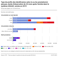 Type de profils selon la ou les prestation(s) perçue(s), durée d’observation de 24 mois, entrée en 2019
