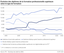 Evolution des diplômes de la formation professionnelle supérieure selon le type de formation