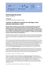 Tourisme: les dépenses en Suisse et à l'étranger se sont nettement redressées en 2022