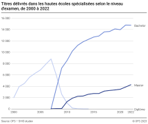 Titres délivrés dans les hautes écoles spécialisées. Evolution selon le niveau d'examen