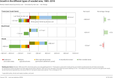 Growth in the different types of wooded area, 1985–2018