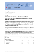 Indice dei prezzi alla produzione e all'importazione in calo dello 0,3% in maggio