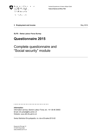 SLFS - Swiss Labour Force Survey: Questionnaire 2015 - Complete questionnaire and “Social security” module