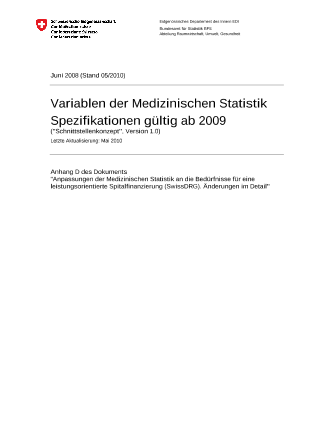 Medizinische Statistik der Krankenhäuser - Variablen der Medizinischen Statistik. Spezifikationen gültig ab 2009