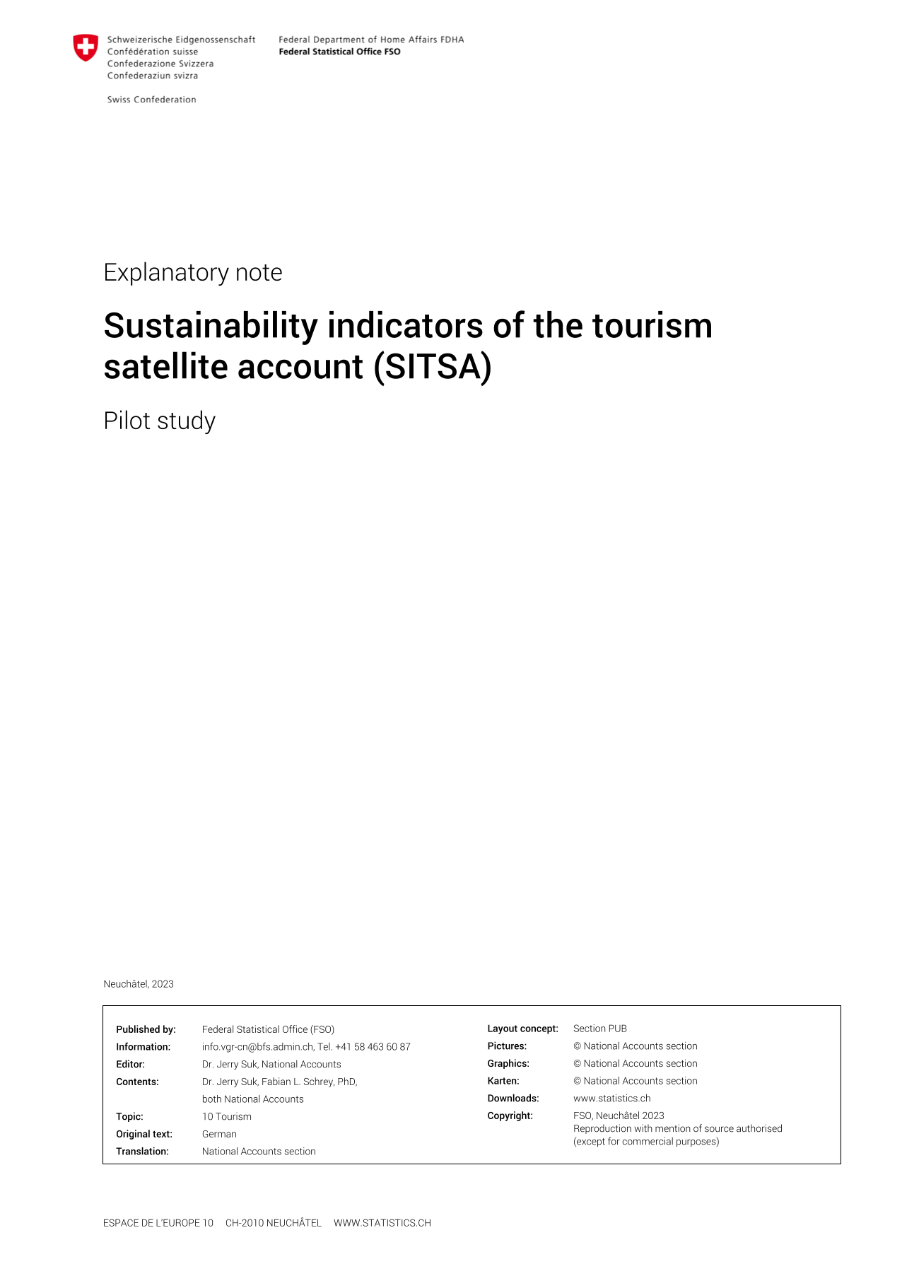 Sustainability indicators of the tourism satellite account (SITSA)