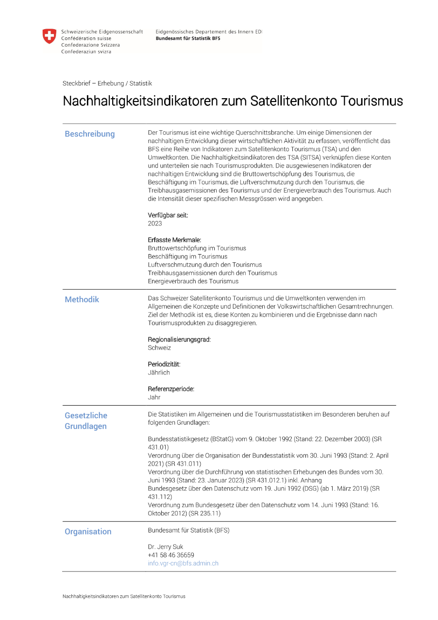 Nachhaltigkeits-Indikatoren zum Satellitenkonto Tourismus