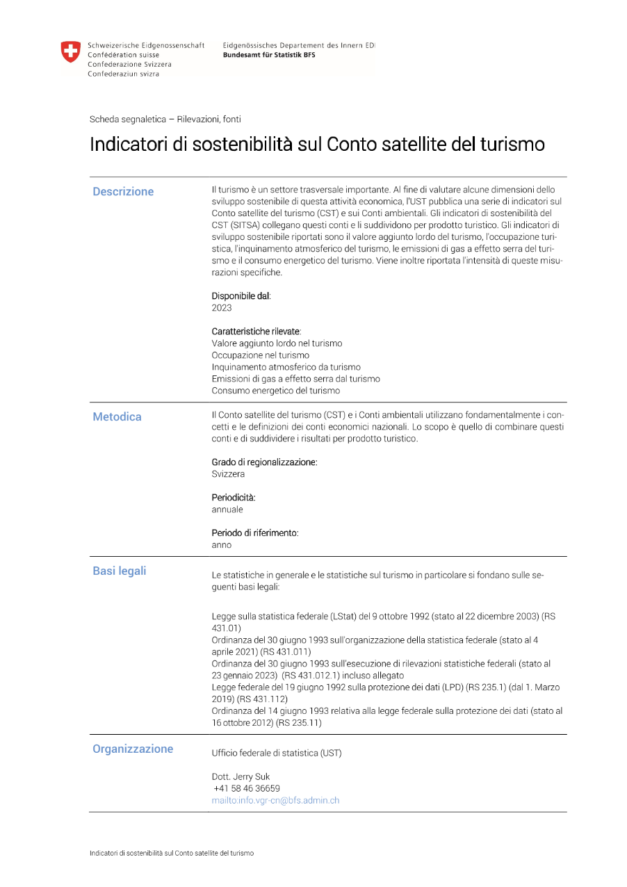 Indicatori di sostenibilità sul conto satellite del turismo