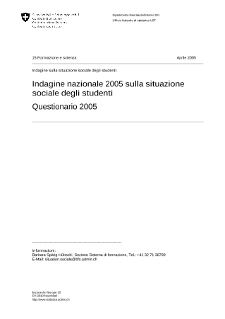 Questionario: Indagine nazionale 2005 sulla situazione sociale degli studenti