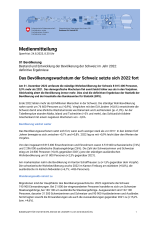 Das Bevölkerungswachstum der Schweiz setzte sich 2022 fort