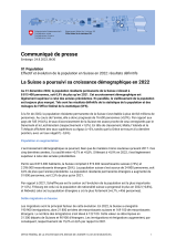 La Suisse a poursuivi sa croissance démographique en 2022