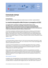 La crescita demografica della Svizzera è proseguita nel 2022