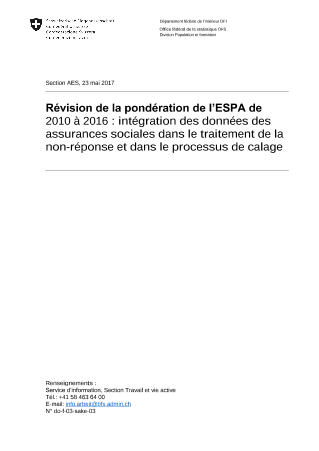 Révision de la pondération de l'ESPA de 2010 à 2016 : intégration des données des assurances sociales dans le traitement de la non-réponse et dans le processus de calage