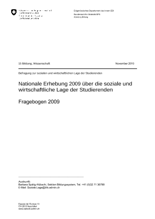 Fragebogen: Nationale Erhebung 2009 über die soziale und wirtschaftliche Lage der Studierenden