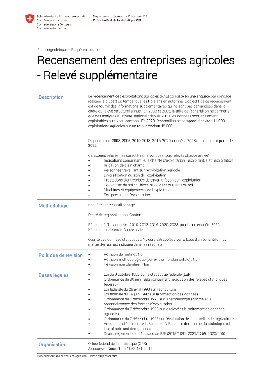 Recensement des entreprises agricoles - Relevé supplémentaire