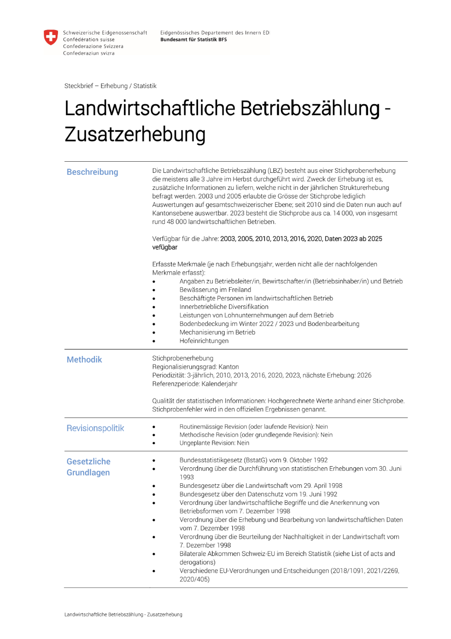 Landwirtschaftliche Betriebszählung - Zusatzerhebung