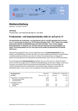 Produzenten- und Importpreisindex sinkt im Juli um 0,1%