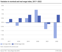 Variation in nominal and real wage index