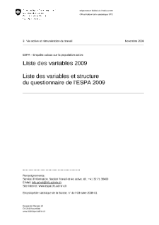 ESPA - Enquête suisse sur la population active: Liste des variables et structure du questionnaire de l'ESPA 2009