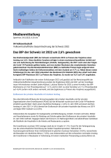 Das BIP der Schweiz ist 2022 um 2,6% gewachsen