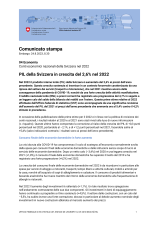 PIL della Svizzera in crescita del 2,6% nel 2022