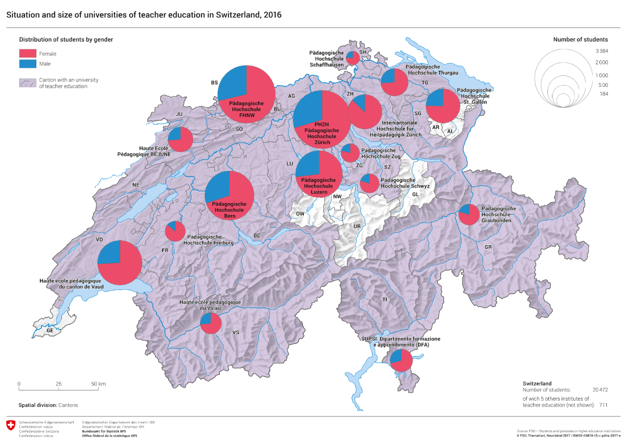 Situation and size of universities of teacher education in Switzerland