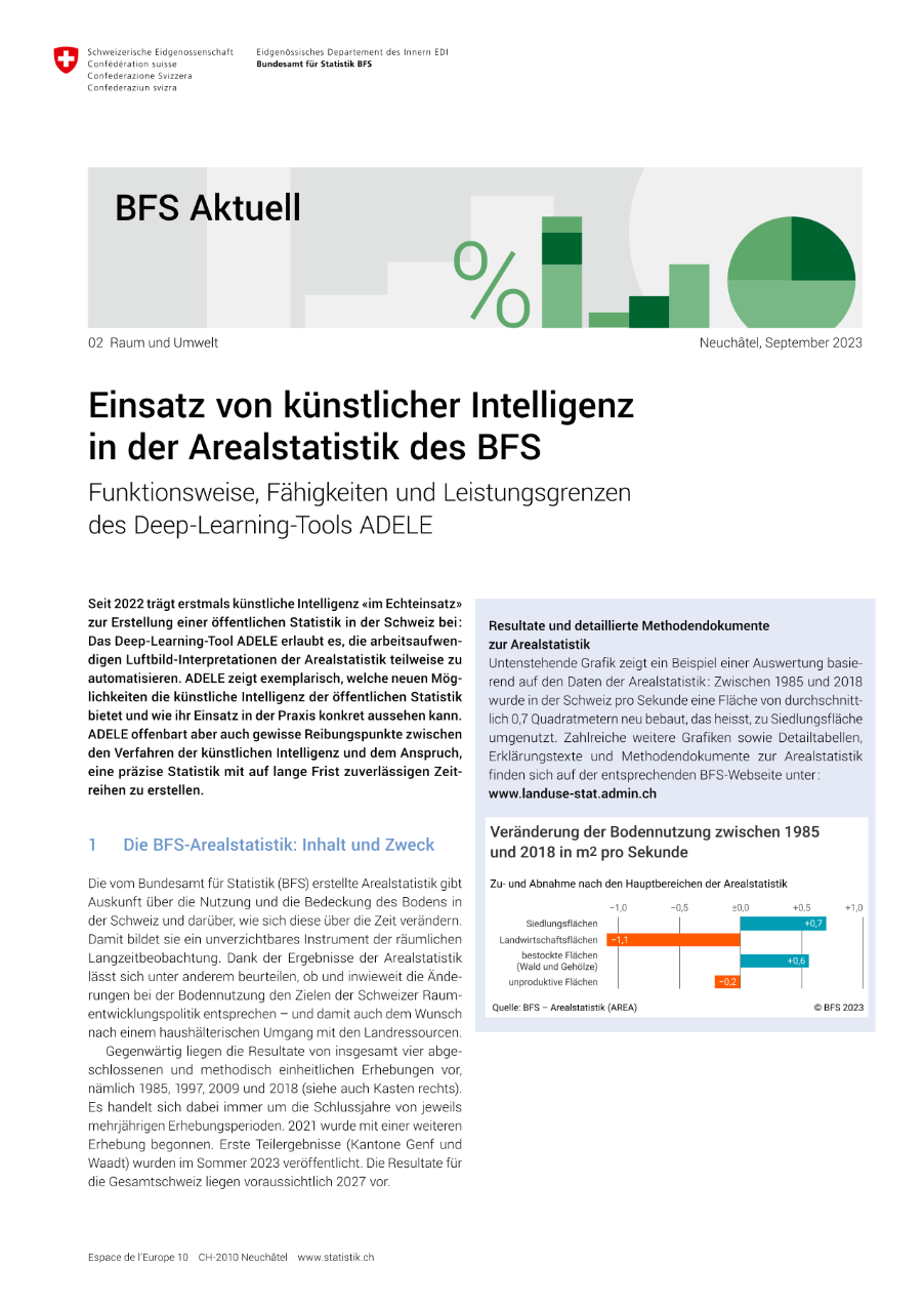Einsatz von künstlicher Intelligenz in der Arealstatistik des BFS