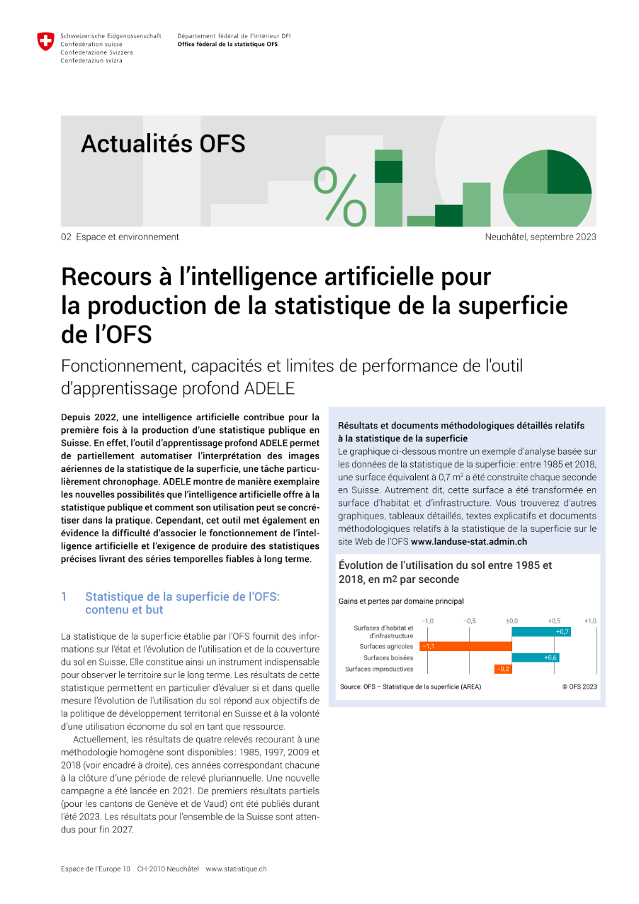 Recours à l'intelligence artificielle pour la production de la statistique de la superficie de l'OFS