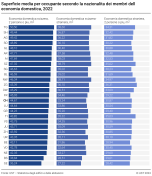 Superficie media per occupante secondo la nazionalità dei membri dell'economia domestica