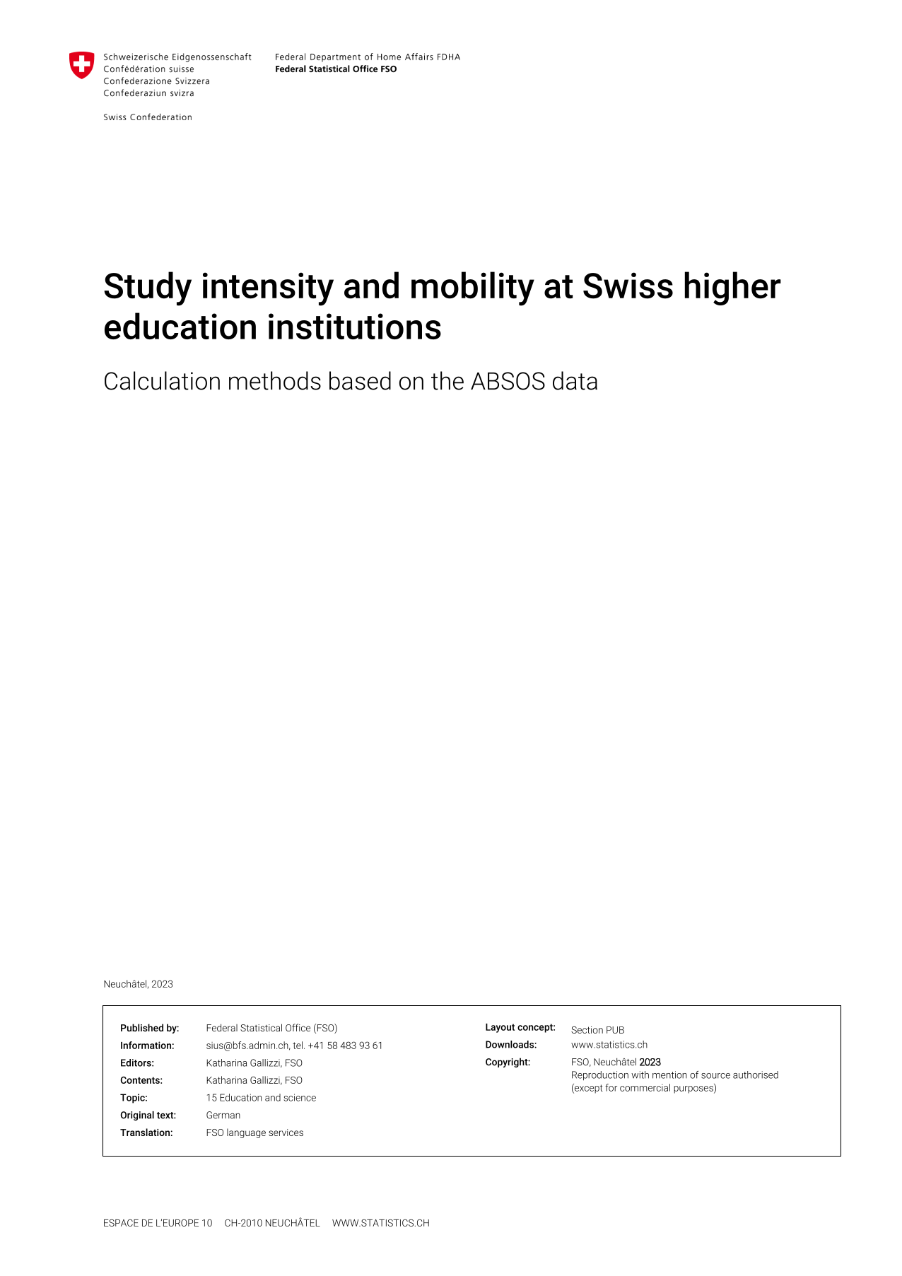 Study intensity and mobility at Swiss higher education institutions