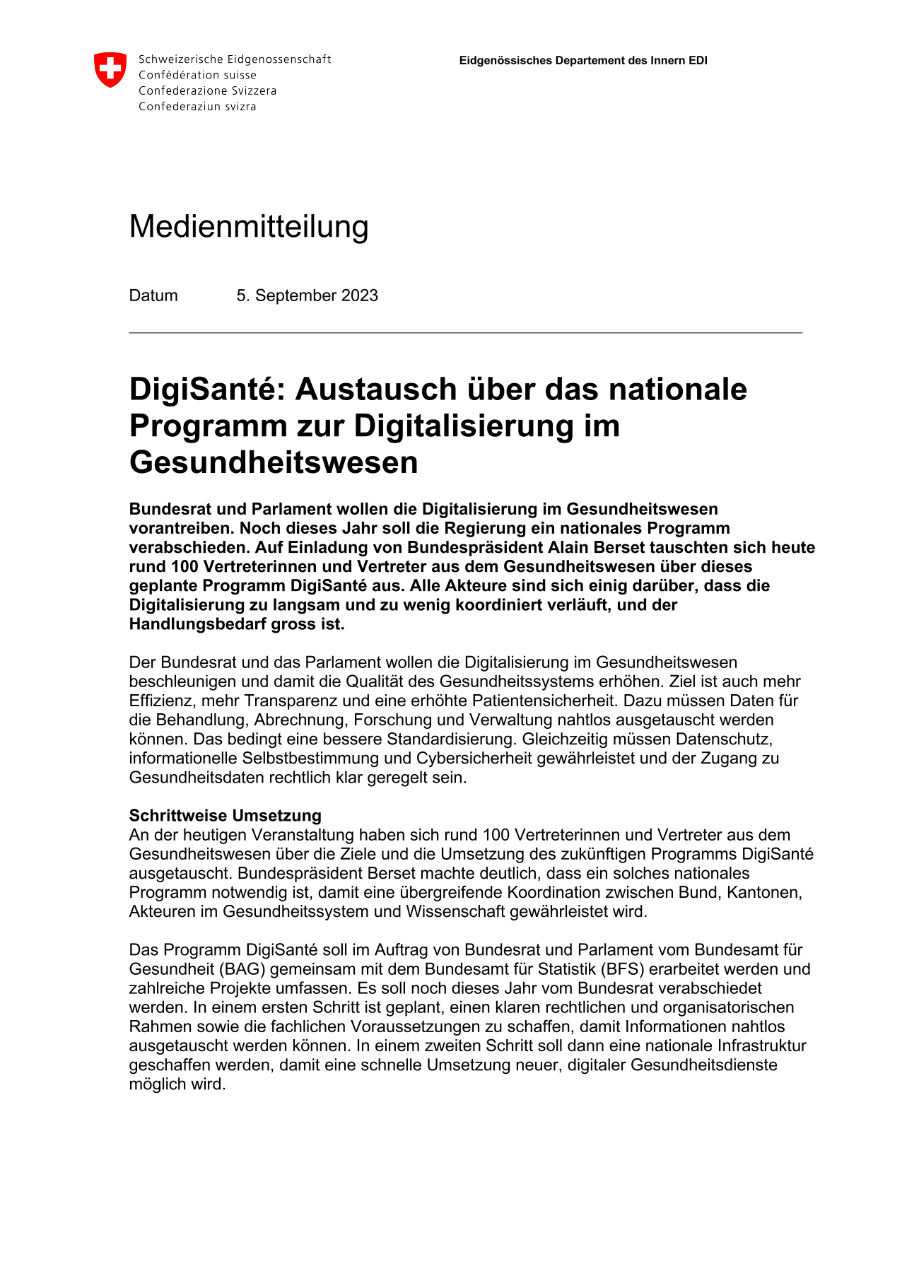 DigiSanté: Austausch über das nationale Programm zur Digitalisierung im Gesundheitswesen