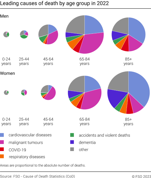 Leading causes of death by age group in 2022