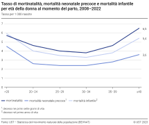Tasso di mortinatalità, mortalità neonatale precoce e mortalità infantile per età della donna al momento del parto, 2008-2022