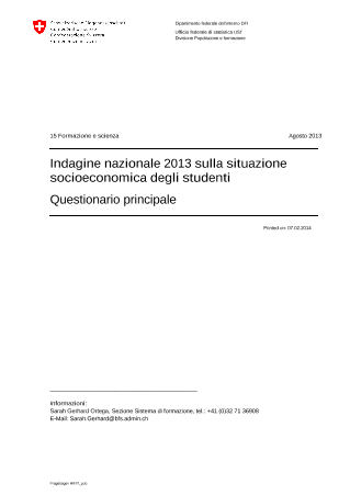 Questionario: Indagine 2013 sulla situazione socioeconomica degli studenti