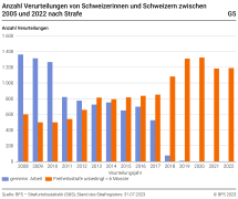 Anzahl Verurteilungen von Schweizerinnen und Schweizern zwischen 2005 und 2022 nach Strafe