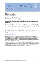Umsätze im Schweizer Detailhandel sinken im August 2023 um 0,2%