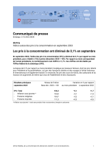 Les prix à la consommation ont diminué de 0,1% en septembre