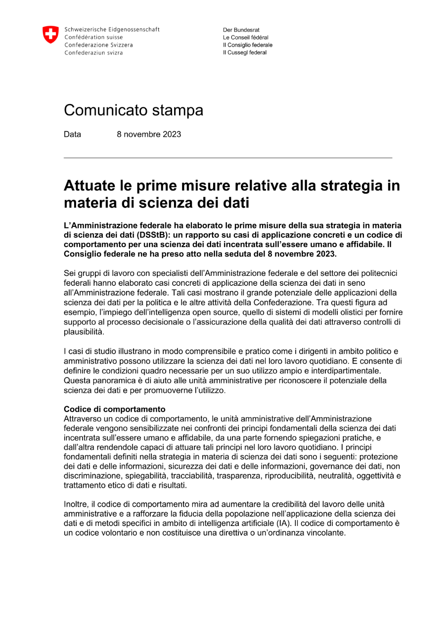 Attuate le prime misure relative alla strategia in materia di scienza dei dati