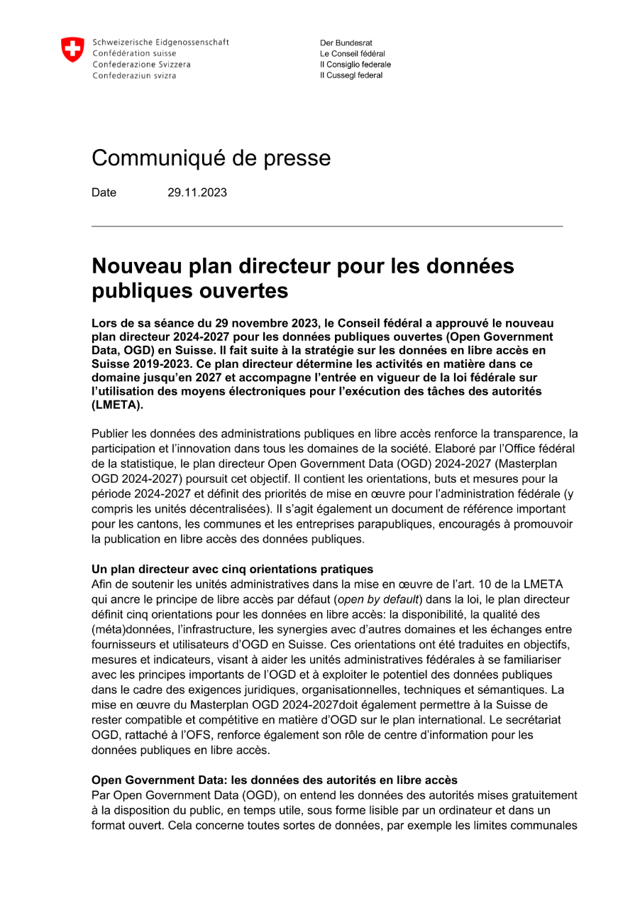 Nouveau plan directeur pour les données publiques ouvertes