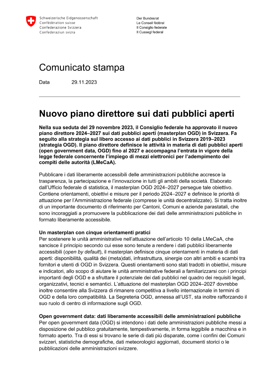 Nuovo piano direttore sui dati pubblici aperti