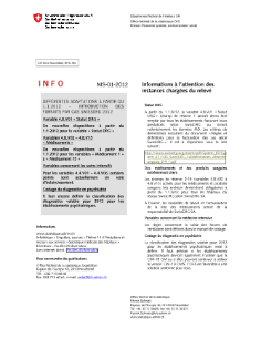 Statistique médicale des hôpitaux - Différentes adaptations à partir du 1.1.2012 - Introduction des forfaits par cas SWISSDRG 2012