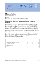 Produzenten- und Importpreisindex sinkt im September um 0,1%
