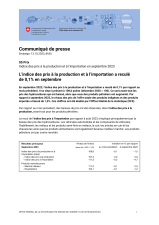 L'indice des prix à la production et à l'importation a reculé  de 0,1% en septembre
