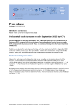 Swiss retail trade turnover rose in September 2023 by 0.7%