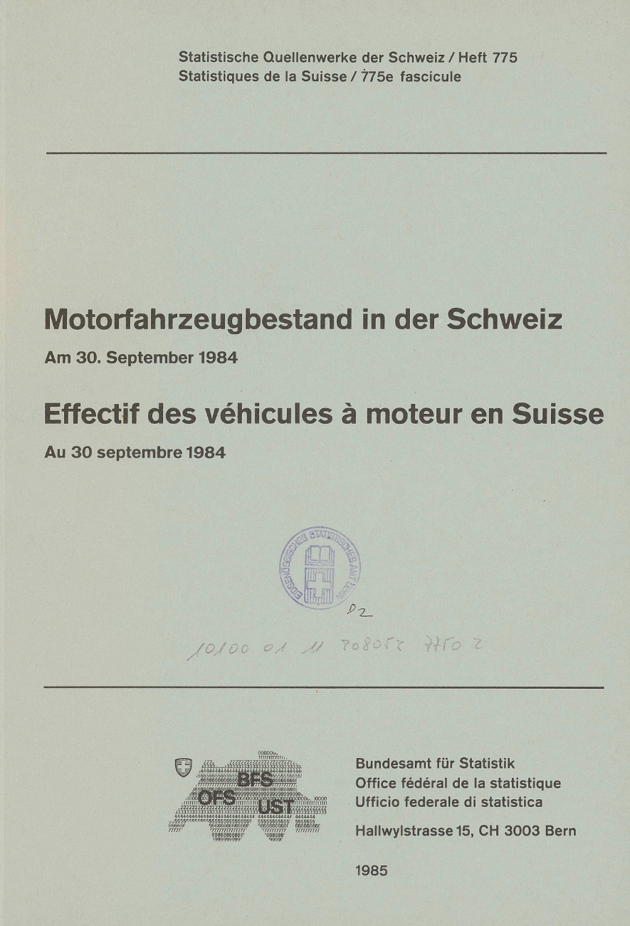 Motorfahrzeugbestand in der Schweiz am 30. September 1984