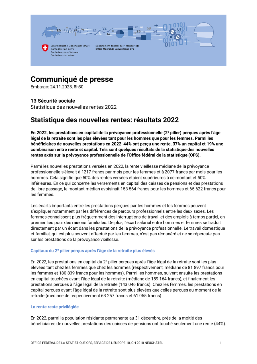 Statistique des nouvelles rentes: résultats 2022